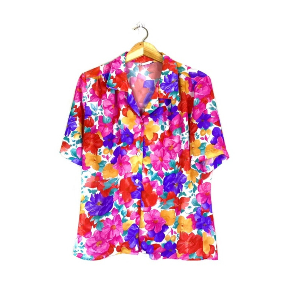 Vintage Vibrant Floral Laura Mae Button Front Shirt 8